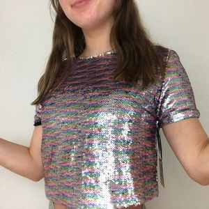 Forever 21 Sequin Rainbow Sparkle Crop Top